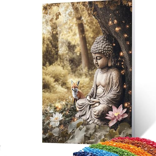 Diamond Painting Erwachsene Zen, Vollbohrer Diamant Malerei Fuchs, DIY Bastelset Erwachsene Diamant Painting Bilder Kinder 50x70CM für Wohnzimmer Schlafzimmer Wanddeko, Geschenke für Frauen 1/367-3 von GUUOYUAL