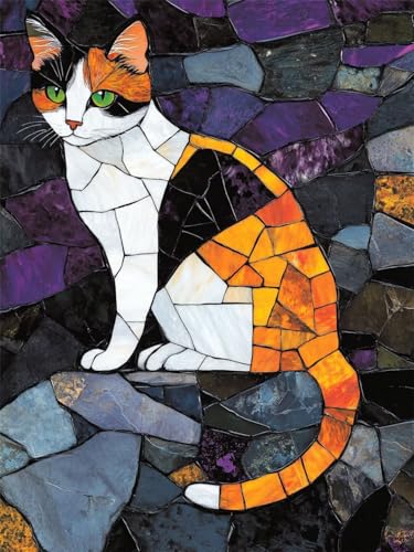 Diamond Painting Katze Diamond Painting Erwachsene, Tier Diamond Painting Set für Erwachsene und Kinder, Mosaikherstellung, Wohnzimmer, Schlafzimmer, Büro, Wand, Heimdekoration 90 x 120 cm N - N5 von GUUOYUAL