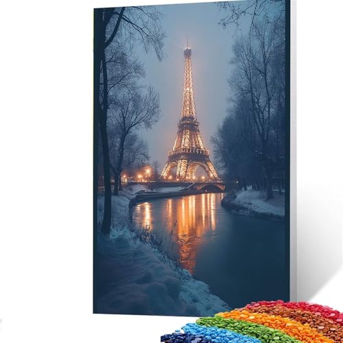 Eiffelturm Diamond Painting Erwachsene, 5D Winter Diamant Painting Bilder Kinder, DIY Vollbohrer Diamanten Malerei Stickerei Set Kreuzstich Basteln Erwachsene, Geschenke Home Wand Dekor 30x40cm 8/6481 von GUUOYUAL