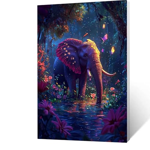 Elefant Malen Nach Zahlen Erwachsene-Malen Nach Zahlen Blume, Diy mit Leinwand und Pinsel und Acrylfarben Set, Malen Nach Zahlen Erwachsene Bastelset Als Zimmer Deko,Geschenke für Frauen 35x50cm 6-3-Y von GUUOYUAL