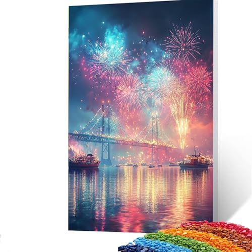 Feuerwerk Diamond Painting Erwachsene, 5D Stadt Diamant Painting Bilder Kinder, DIY Vollbohrer Diamanten Malerei Stickerei Set Kreuzstich Basteln Erwachsene, Geschenke Home Wand Dekor 100x135cm 9/6658 von GUUOYUAL