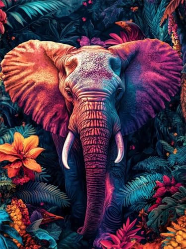 GUUOYUAL Elefant 5D Diamond Painting Kits Full Drill, Blume Kristall Strass Diamant Stickerei Kunst Bilder, DIY Kunst Bastelbedarf für Erwachsene, Kinder, Zuhause, Wanddekoration - 80 x110 cm K - 11 von GUUOYUAL