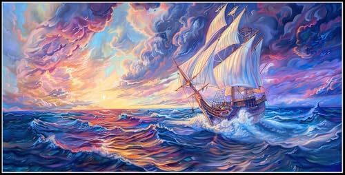 GUUOYUAL Malen Nach Zahlen Erwachsene Meer, Boot Malen Nach Zahlen Mit Pinseln und Acrylfarbe, Diy Paint by Numbers, Handgemalt öLgemäLde Kit, Malen Nach Zahlen Kinder für Home Decor 60x120cm L -o5 von GUUOYUAL