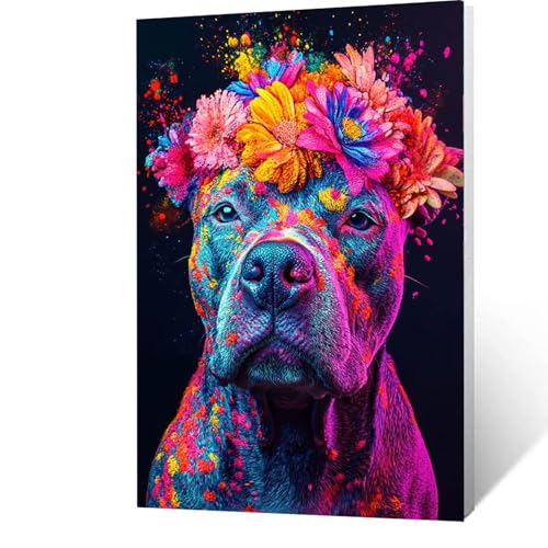 Hund Malen Nach Zahlen Erwachsene-Malen Nach Zahlen Blume, Diy mit Leinwand und Pinsel und Acrylfarben Set, Malen Nach Zahlen Erwachsene Bastelset Als Zimmer Deko, Geschenke für Frauen 70x95cm 2-8- J von GUUOYUAL