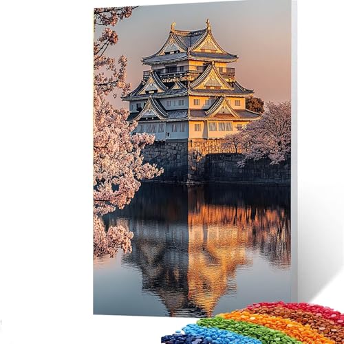 Japan Diamond Painting Erwachsene, 5D Kirschblüten Diamant Painting Bilder Kinder, DIY Vollbohrer Diamanten Malerei Stickerei Set Kreuzstich Basteln Erwachsene, Geschenke Home Wand Dekor 30x40cm L/588 von GUUOYUAL