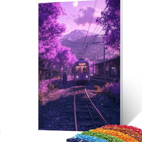 Japan Diamond Painting Erwachsene, 5D Tram Diamant Painting Bilder Kinder, DIY Vollbohrer Diamanten Malerei Stickerei Set Kreuzstich Basteln Erwachsene, für Geschenke Home Wand Dekor 35 x 50 CM GYL153 von GUUOYUAL