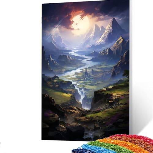 Landschaft Diamond Painting Erwachsene, 5D Berg Diamant Painting Bilder Kinder, DIY Vollbohrer Diamanten Malerei Stickerei Set Kreuzstich Basteln Erwachsene, für Geschenke Home Wand Dekor 70x95CM D/39 von GUUOYUAL