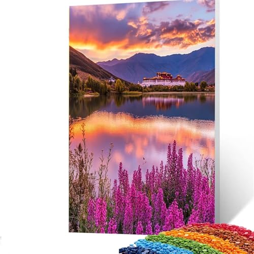 Landschaft Diamond Painting Erwachsene, 5D Potala-Palast Diamant Painting Bilder Kinder, DIY Vollbohrer Diamanten Malerei Stickerei Set Kreuzstich Basteln Erwachsene, für Geschenke 90 x 120 CM Q/24-7 von GUUOYUAL