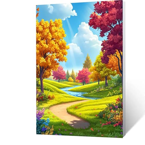 Landschaft Malen Nach Zahlen Erwachsene-Malen Nach Zahlen Baum, Diy mit Leinwand und Pinsel und Acrylfarben Set, Malen Nach Zahlen Erwachsene Bastelset, Zimmer Deko, Geschenke für Frauen 70x95cm E-P-5 von GUUOYUAL