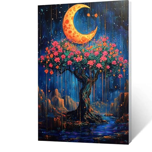 Landschaft Malen Nach Zahlen Erwachsene-Malen Nach Zahlen Mond, Diy mit Leinwand und Pinsel und Acrylfarben Set, Malen Nach Zahlen Erwachsene Bastelset, Zimmer Deko, Geschenke für Frauen 70x95cm 9-7-4 von GUUOYUAL