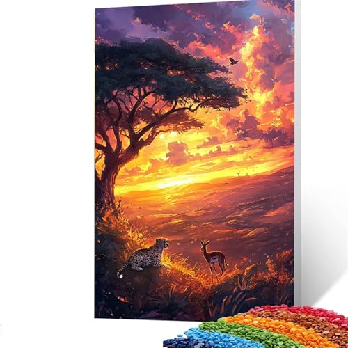 Leopard Diamond Painting Erwachsene, 5D Reh Diamant Painting Bilder Kinder, DIY Vollbohrer Diamanten Malerei Stickerei Set Kreuzstich Basteln Erwachsene, für Geschenke Home Wand Dekor 80 x 110cm S/3-6 von GUUOYUAL