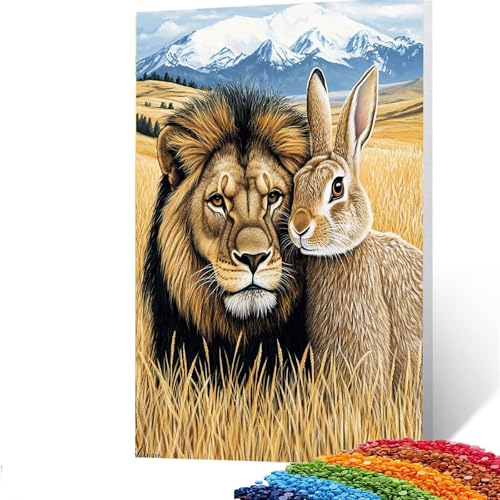 Löwe Diamond Painting Erwachsene, 5D Kaninchen Diamant Painting Bilder Kinder, DIY Vollbohrer Diamanten Malerei Stickerei Set Kreuzstich Basteln Erwachsene, für Geschenke Home Wand Dekor 90x120CM 2/97 von GUUOYUAL