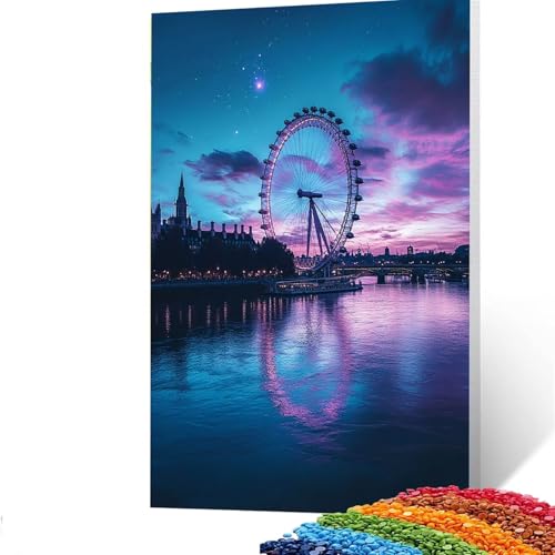 London Eye Diamond Painting Erwachsene, 5D Sternenhimmel Diamant Painting Bilder Kinder, DIY Vollbohrer Diamanten Malerei Stickerei Set Kreuzstich Basteln Erwachsene, für Geschenke 30 x 40cm G/663-1 von GUUOYUAL