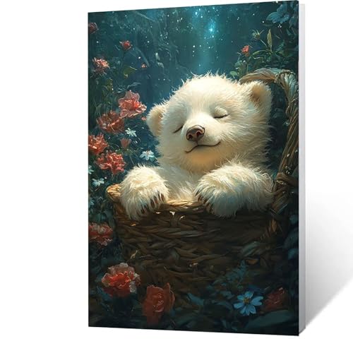 Malen Nach Zahlen Erwachsene Bär - AnfäNger - kinder - Leinwand zum Bemalen Und Pinsel Und Acrylfarben Set, Malen Nach Zahlen Blume Diy Handgemalt öLgemäLde Kit Als Geschenke für Männer 40x55cm R-T- R von GUUOYUAL