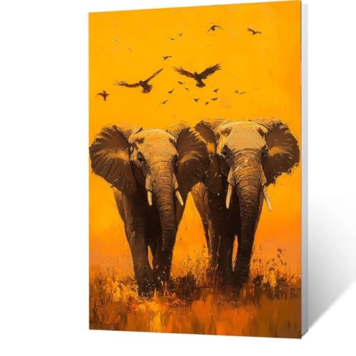 Malen Nach Zahlen Erwachsene Elefant -AnfäNger -kinder -Leinwand zum Bemalen Und Pinsel Und Acrylfarben Set, Malen Nach Zahlen Tier Diy Handgemalt öLgemäLde Kit Als Geschenke für Männer 20x30cm J-8-L von GUUOYUAL