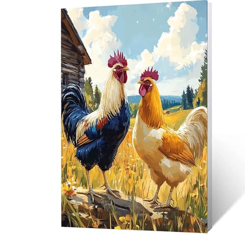 Malen Nach Zahlen Erwachsene Huhn -AnfäNger -kinder -Leinwand zum Bemalen Und Pinsel Und Acrylfarben Set, Malen Nach Zahlen Hahn Diy Handgemalt öLgemäLde Kit Als Geschenke für Männer 80x110cm P-R-X von GUUOYUAL