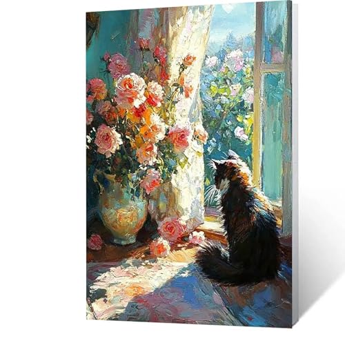 Malen Nach Zahlen Erwachsene Katze -AnfäNger -kinder -Leinwand zum Bemalen Und Pinsel Und Acrylfarben Set, Malen Nach Zahlen Blume Diy Handgemalt öLgemäLde Kit Als Geschenke für Männer 20x30cm 3-R-3 von GUUOYUAL