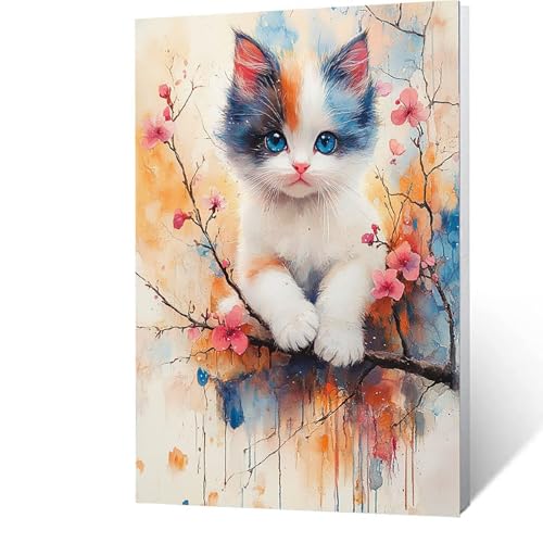 Malen Nach Zahlen Erwachsene Katze -AnfäNger -kinder -Leinwand zum Bemalen Und Pinsel Und Acrylfarben Set, Malen Nach Zahlen Blume Diy Handgemalt öLgemäLde Kit Als Geschenke für Männer 40x55cm 1-8-F von GUUOYUAL