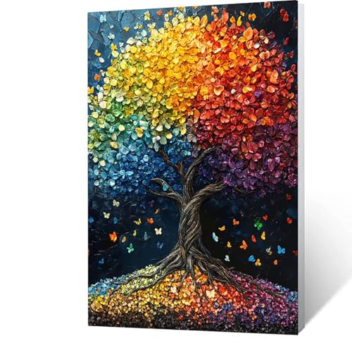 Malen Nach Zahlen Erwachsene Kinder Anfänger Baum DIY Handgemalt Ölgemälde auf Leinwand Kit für Home Deko oder Geburtstag Weihnachten Geschenk Mit Acrylfarben und Pinsel Schmetterling 90x120cm 0-S- 3 von GUUOYUAL