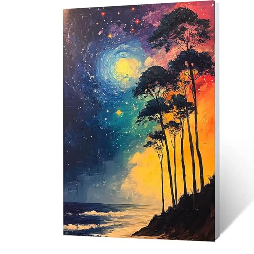 Malen Nach Zahlen Erwachsene Kinder Anfänger Baum DIY Handgemalt Ölgemälde auf Leinwand Kit für Home Deko oder Geburtstag Weihnachten Geschenk für Männer Mit Acrylfarben Pinsel Strand 90x120cm T-Q-7 von GUUOYUAL