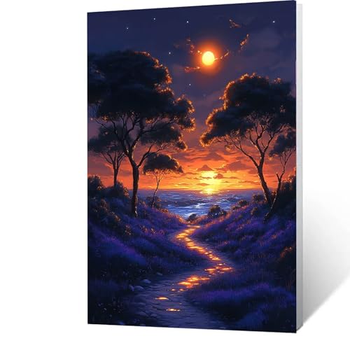 Malen Nach Zahlen Erwachsene Kinder Anfänger Baum DIY Handgemalt Ölgemälde auf Leinwand Kit für Home Deko oder Geburtstag Weihnachten Geschenk für Männer Mit Acrylfarben und Pinsel Meer 90x120cm 2-G-L von GUUOYUAL