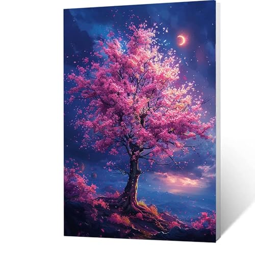 Malen Nach Zahlen Erwachsene Kinder Anfänger Baum DIY Handgemalt Ölgemälde auf Leinwand Kit für Home Deko oder Geburtstag Weihnachten Geschenk für Männer Mit Acrylfarben und Pinsel Mond 90x120cm 6-2-3 von GUUOYUAL