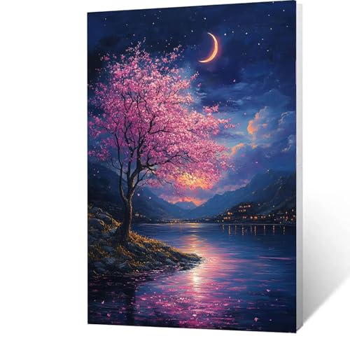 Malen Nach Zahlen Erwachsene Kinder Anfänger Baum DIY Handgemalt Ölgemälde auf Leinwand Kit für Home Deko oder Geburtstag Weihnachten Geschenk für Männer Mit Acrylfarben und Pinsel See 90x120cm C-V- O von GUUOYUAL