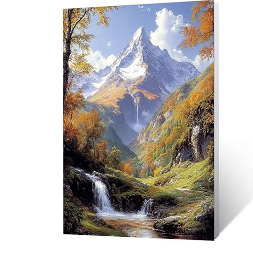 Malen Nach Zahlen Erwachsene Kinder Anfänger Berg DIY Handgemalt Ölgemälde auf Leinwand Kit für Home Deko oder Geburtstag Weihnachten Geschenk Mit Acrylfarben und Pinsel Landschaft 90x120cm Z-1- R von GUUOYUAL