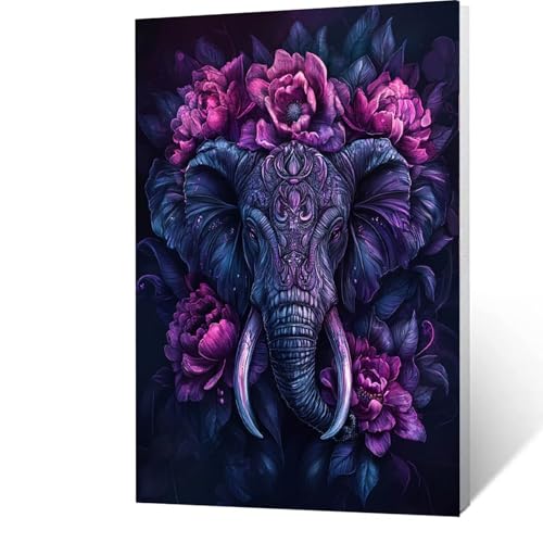 Malen Nach Zahlen Erwachsene Kinder Anfänger Blume DIY Handgemalt Ölgemälde auf Leinwand Kit für Home Deko oder Geburtstag Weihnachten Geschenk für Männer Mit Acrylfarben Pinsel Elefant 25x35cm 2-P-F von GUUOYUAL