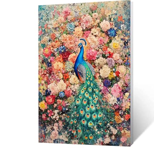 Malen Nach Zahlen Erwachsene Kinder Anfänger Blume DIY Handgemalt Ölgemälde auf Leinwand Kit für Home Deko oder Geburtstag Weihnachten Geschenk für Männer Mit Acrylfarben Pinsel Pfau 90x120cm J-6-F von GUUOYUAL