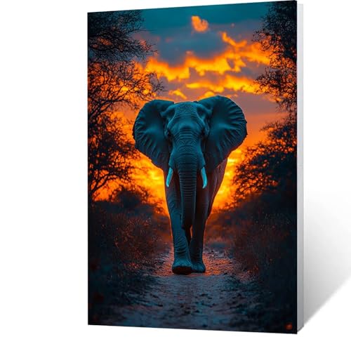 Malen Nach Zahlen Erwachsene Kinder Anfänger Elefant DIY Handgemalt Ölgemälde auf Leinwand Kit für Home Deko oder Geburtstag Weihnachten Geschenk für Männer Mit Acrylfarben Pinsel Baum 90x120cm 2-A-1 von GUUOYUAL