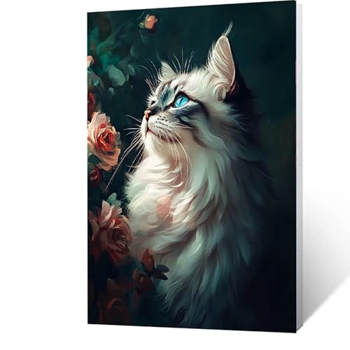 Malen Nach Zahlen Erwachsene Kinder Anfänger Katze DIY Handgemalt Ölgemälde auf Leinwand Kit für Home Deko oder Geburtstag Weihnachten Geschenk für Männer Mit Acrylfarben Pinsel Blume 90x120cm H-0-Q von GUUOYUAL