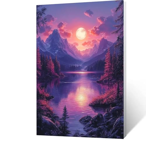 Malen Nach Zahlen Erwachsene Kinder Anfänger Mond DIY Handgemalt Ölgemälde auf Leinwand Kit für Home Deko oder Geburtstag Weihnachten Geschenk Mit Acrylfarben und Pinsel Landschaft 50x70cm 7-V- O von GUUOYUAL