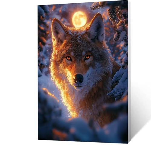 Malen Nach Zahlen Erwachsene Kinder Anfänger Mond DIY Handgemalt Ölgemälde auf Leinwand Kit für Home Deko oder Geburtstag Weihnachten Geschenk für Männer Mit Acrylfarben und Pinsel Wolf 90x120cm 6-D-P von GUUOYUAL