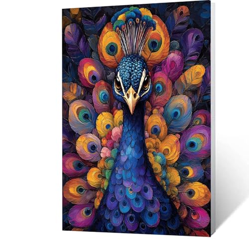 Malen Nach Zahlen Erwachsene Kinder Anfänger Pfau DIY Handgemalt Ölgemälde auf Leinwand Kit für Home Deko oder Geburtstag Weihnachten Geschenk für Männer Mit Acrylfarben und Pinsel Tier 90x120cm 8-3-T von GUUOYUAL