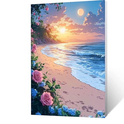 Malen Nach Zahlen Erwachsene Kinder Anfänger Strand DIY Handgemalt Ölgemälde auf Leinwand Kit für Home Deko oder Geburtstag Weihnachten Geschenk Mit Acrylfarben und Pinsel Landschaft 90x120cm 3-S- 7 von GUUOYUAL