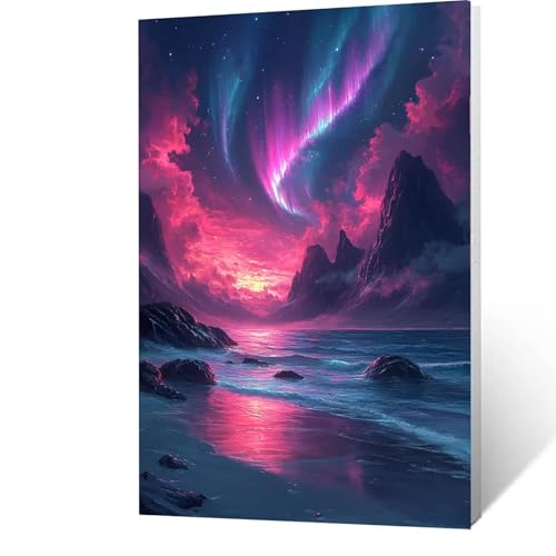 Malen Nach Zahlen Erwachsene Kinder Anfänger Strand DIY Handgemalt Ölgemälde auf Leinwand Kit für Home Deko oder Geburtstag Weihnachten Geschenk für Männer Mit Acrylfarben Pinsel Aurora 90x120cm 4-9-1 von GUUOYUAL