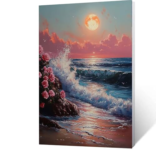 Malen Nach Zahlen Erwachsene Kinder Anfänger Strand DIY Handgemalt Ölgemälde auf Leinwand Kit für Home Deko oder Geburtstag Weihnachten Geschenk für Männer Mit Acrylfarben Pinsel Blume 90x120cm 6-R-B von GUUOYUAL