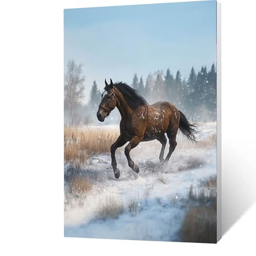 Malen Nach Zahlen Erwachsene Kinder Anfänger Tier DIY Handgemalt Ölgemälde auf Leinwand Kit für Home Deko oder Geburtstag Weihnachten Geschenk für Männer Mit Acrylfarben und Pinsel Horse 50x70cm 9-W-8 von GUUOYUAL