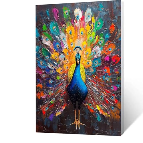 Malen Nach Zahlen Erwachsene Kinder Anfänger Tier DIY Handgemalt Ölgemälde auf Leinwand Kit für Home Deko oder Geburtstag Weihnachten Geschenk für Männer Mit Acrylfarben und Pinsel Pfau 50x70cm T-R- S von GUUOYUAL