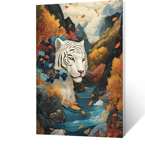 Malen Nach Zahlen Erwachsene Kinder Anfänger Tiger DIY Handgemalt Ölgemälde auf Leinwand Kit für Home Deko oder Geburtstag Weihnachten Geschenk für Männer Mit Acrylfarben Pinsel Berg 90x120cm H-H-S von GUUOYUAL