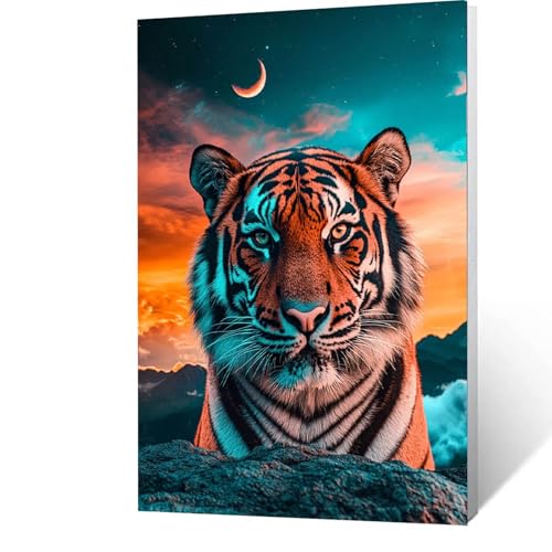 Malen Nach Zahlen Erwachsene Kinder Anfänger Tiger DIY Handgemalt Ölgemälde auf Leinwand Kit für Home Deko oder Geburtstag Weihnachten Geschenk für Männer Mit Acrylfarben Pinsel Tier 90x120cm 7-1-1 von GUUOYUAL