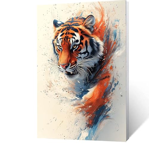 Malen Nach Zahlen Erwachsene Kinder Anfänger Tiger DIY Handgemalt Ölgemälde auf Leinwand Kit für Home Deko oder Geburtstag Weihnachten Geschenk für Männer Mit Acrylfarben und Pinsel Tier 25x35cm G-R-8 von GUUOYUAL