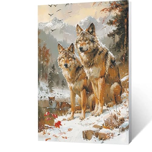 Malen Nach Zahlen Erwachsene Kinder Anfänger Wolf DIY Handgemalt Ölgemälde auf Leinwand Kit für Home Deko oder Geburtstag Weihnachten Geschenk Mit Acrylfarben und Pinsel Landschaft 90x120cm G-4- S von GUUOYUAL