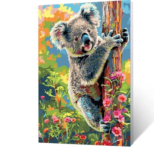 Malen Nach Zahlen Erwachsene Koala, Paint by Numbers Malen Nach Zahlen DIY Baum mit Pinseln und Acrylfarben Handgemalt Ölgemälde Leinwand 60x80cm für Home Decor, Geschenke für frauen Ohne Rahmen 2-9-A von GUUOYUAL