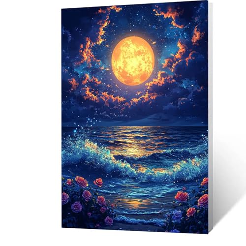 Malen Nach Zahlen Erwachsene Strand -AnfäNger -kinder -Leinwand zum Bemalen Und Pinsel Und Acrylfarben Set, Malen Nach Zahlen Mond Diy Handgemalt öLgemäLde Kit Als Geschenke für Männer 20x30cm 6-Z-7 von GUUOYUAL