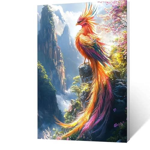 Malen nach Zahlen Erwachsene 25x35cm Bastelset, DIY Berg Malen Nach Zahlen Kinder mit Pinseln und Acrylfarben – Pfau Handbemalt leinwand bilder für Zimmer Deko, Geschenk für Männer (ohne Rahmen) 6-V-6 von GUUOYUAL