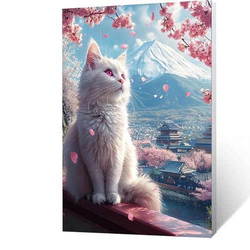 Malen nach Zahlen Erwachsene 25x35cm Bastelset, DIY Katze Malen Nach Zahlen Kinder mit Pinseln und Acrylfarben – Vulkan Fuji Handbemalt leinwand bilder für Zimmer Deko, Geschenk für Männer Z-M- 1 von GUUOYUAL