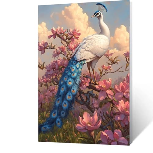 Malen nach Zahlen Erwachsene 25x35cm Bastelset, DIY Pfau Malen Nach Zahlen Kinder mit Pinseln und Acrylfarben – Wolke Handbemalt leinwand bilder für Zimmer Deko, Geschenk für Männer ohne Rahmen 2-M-1 von GUUOYUAL