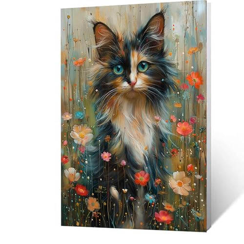 Malen nach Zahlen Erwachsene 90x120cm Bastelset, DIY Blume Malen Nach Zahlen Kinder mit Pinseln und Acrylfarben – Katze Handbemalt leinwand bilder für Zimmer Deko,Geschenk für Männer ohne Rahmen K-T-3 von GUUOYUAL